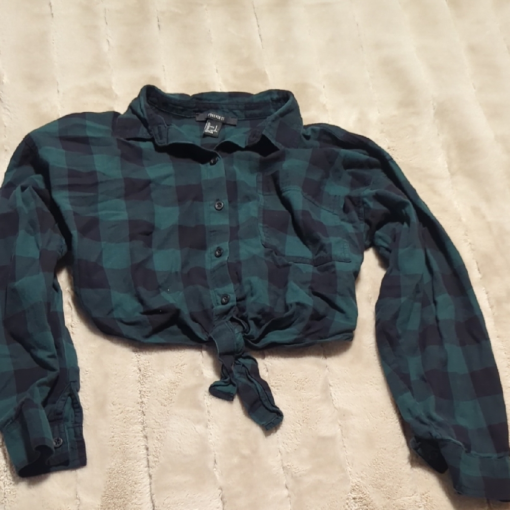 Forever 21 Green and Black Checkered Shirt